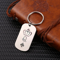 Metal Engraved Chain Keyring and Charm Bag Key 1 Chain Car Q and Square Decoration Spades 3cm Pendant Crown 18inch Gift