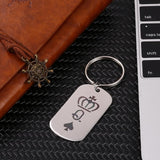 Metal Engraved Chain Keyring and Charm Bag Key 1 Chain Car Q and Square Decoration Spades 3cm Pendant Crown 18inch Gift