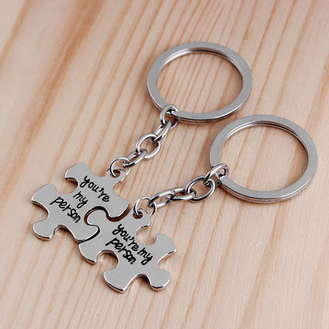 Letter Jigsaw Piece Couple Key Ring Holder Silver Lovers Keychain Gifts Gift, Souvenir, Daily Life, etc