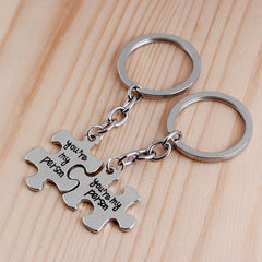 Letter Jigsaw Piece Couple Key Ring Holder Silver Lovers Keychain Gifts Gift, Souvenir, Daily Life, etc