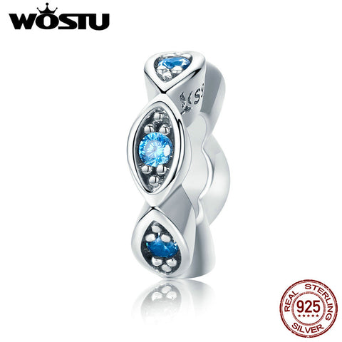 WOSTU 2019 New 925 Sterling Silver Lucky Blue Eye Glittering CZ Spacer Charm Beads fit Original Women Bracelet Jewelry CQC513