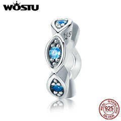 WOSTU 2019 New 925 Sterling Silver Lucky Blue Eye Glittering CZ Spacer Charm Beads fit Original Women Bracelet Jewelry CQC513