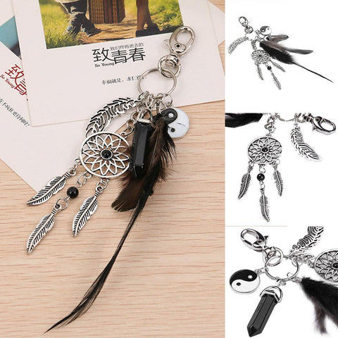 New Fashion Women Girls Sweetheart Feather 16cm Feather, As picture shown Tassel Boho Style Key Ring